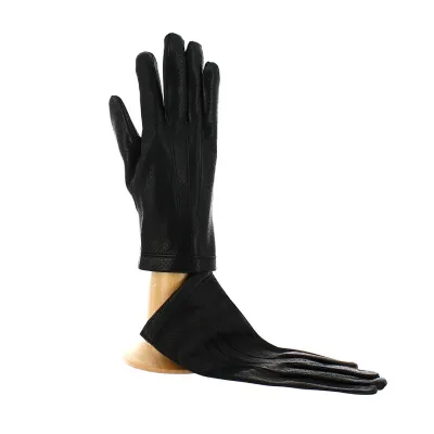Gants homme en cuir et doublure en soie noir - Traclet
