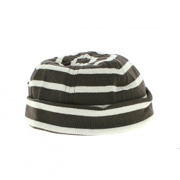 Docker hat Cotton with taupe & ecru stripes - Traclet