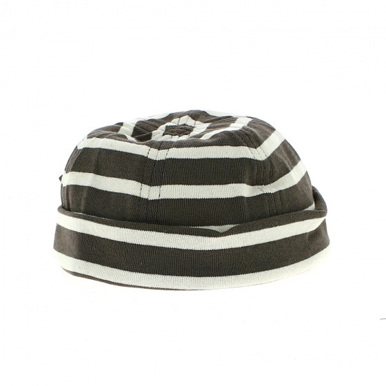 Docker cotton hat with taupe ecru stripes Traclet