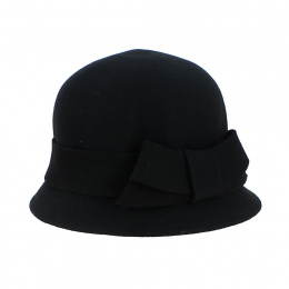 Christy Black Felt Cloche Hat - Traclet