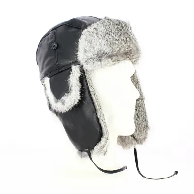 Chapka Cuir & Vraie fourrure Milo Noir- Herman