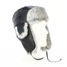 Chapka Cuir & Vraie fourrure Milo Noir- Herman