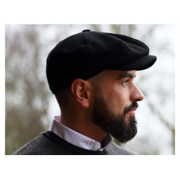JP Black Wool Tweed Cap - Hanna Hats