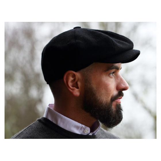 JP Black Wool Tweed Cap - Hanna Hats