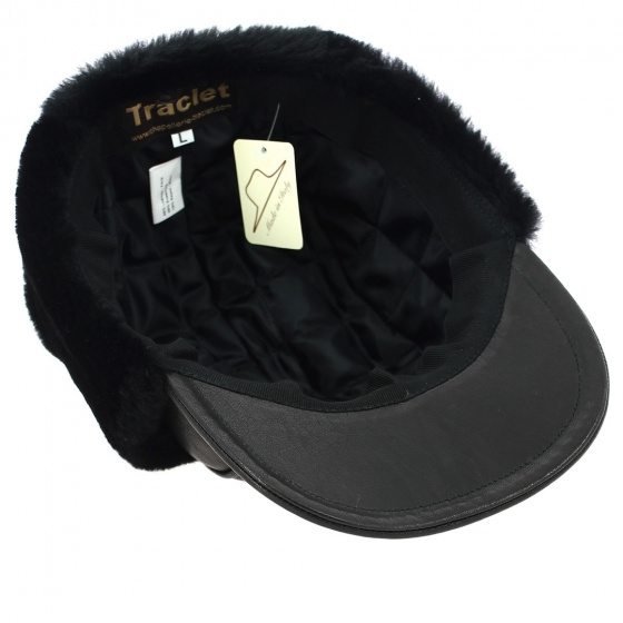 Casquette / Chapka Adventurer Cuir & Agneau Noir - Traclet Casquette / Chapka Adventurer Cuir & Agneau Noir - Traclet