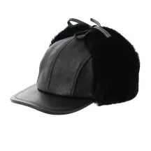Casquette / Chapka Adventurer Cuir & Agneau Noir - Traclet