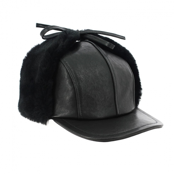 Adventurer Cap / Ushanka Leather & Sheepskin Black - Traclet Adventurer Cap / Ushanka Leather & Sheepskin Black - Traclet