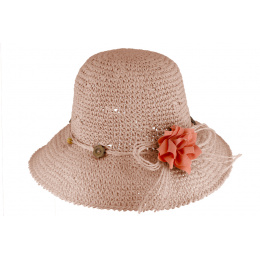 Cloche hat Acquaviva straw paper mauve- Traclet