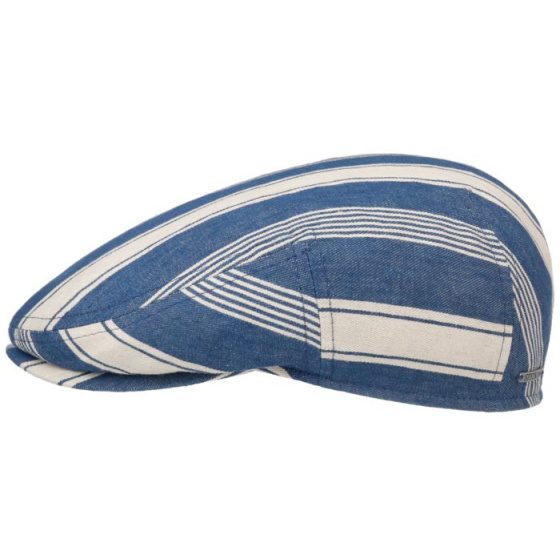 Navy Striped Linen Kent Flat Cap - Stetson