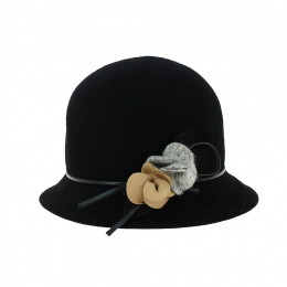 Cloche Hat Jeanne Felt Wool Black - Traclet