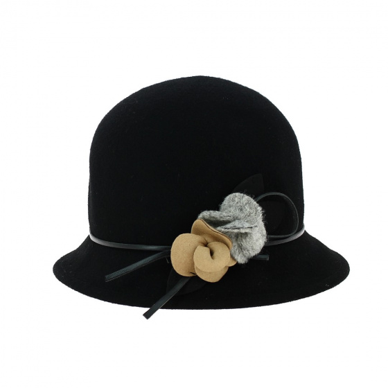 Cloche Hat Jeanne Felt Wool Black - Traclet