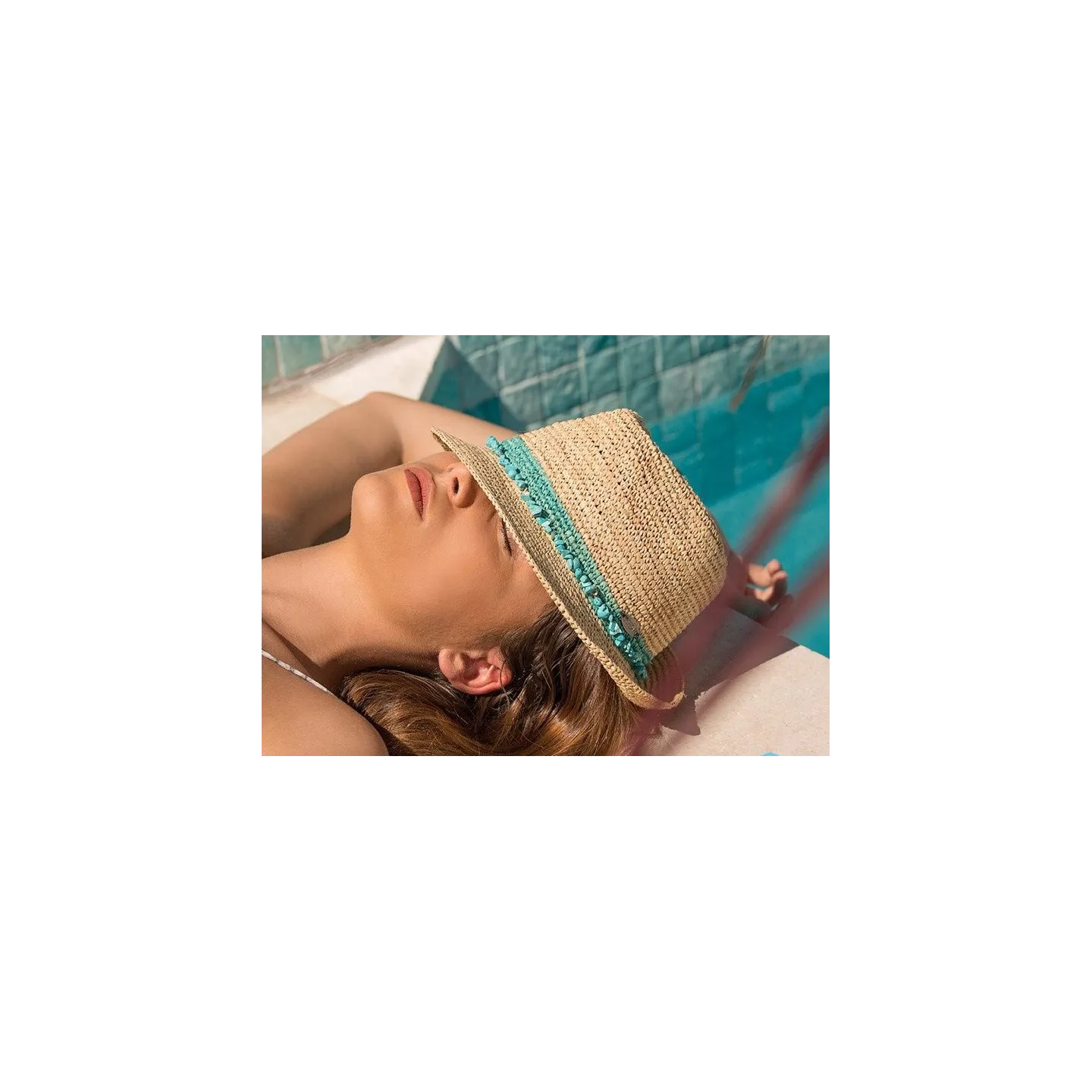 Chapeau Trilby Paille Raffia Naturel Turquoise - House Of Ord