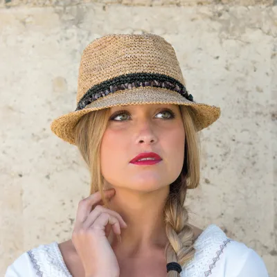 Chapeau Trilby Paille Raffia Naturel Noir - House Of Ord  Reference : 14571| Chapellerie Traclet