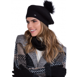 Women's Black Pom Pom Bella Beret - Traclet