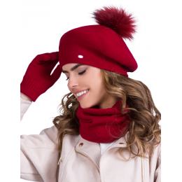 Women's Bella Beret with Red Pompom - Traclet
