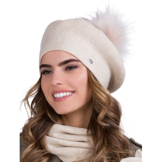 Women's Bella Beret with Beige Pompom - Traclet