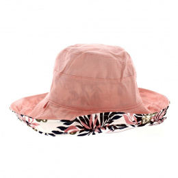 White & Pink Reversible Summer Bobble with Floral Patterns - Traclet
