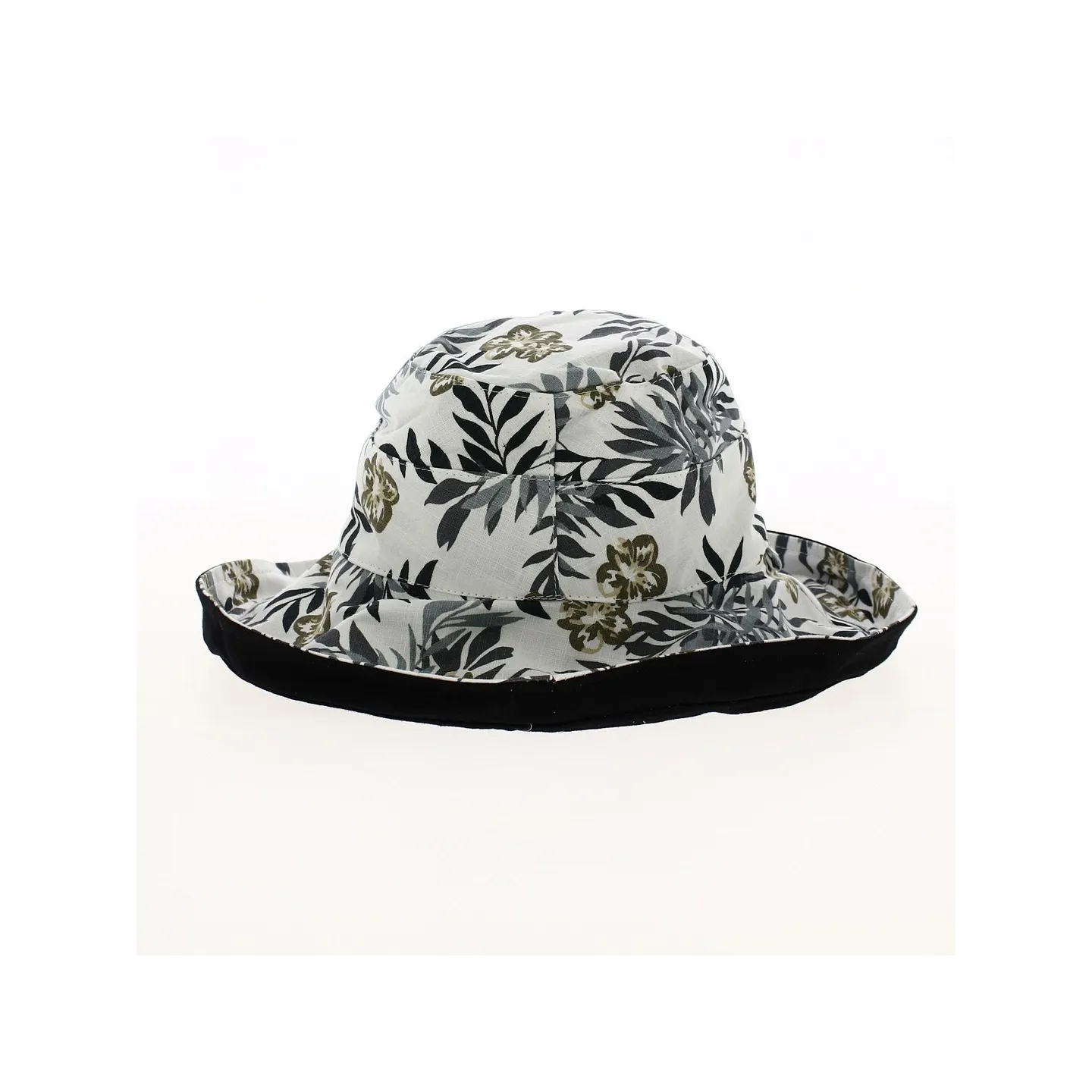 White & Green Reversible Summer Bobble with Floral Patterns - Traclet