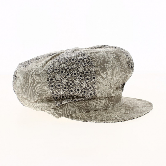 Casquette Gavroche Océane Coton Taupe Motifs Fleuris - Crambes Casquette Gavroche Océane Coton Taupe Motifs Fleuris - Crambes