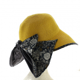 Palmira Straw Floral Paper Cap Yellow - Traclet