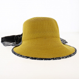 Casquette Cache-Nuque Palmira Paille Papier Fleuri Jaune - Traclet
