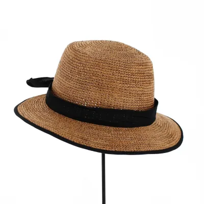 Chapeau Lady Paille Raphia Marron rouille - Traclet