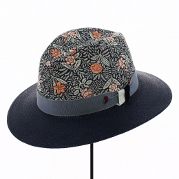 Boby Traveller Hat Navy Blue Straw & Cotton Floral - Alfonso d'Este