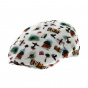 Flat Cap Bang Linen White Hawaiian Patterns Surf - Traclet