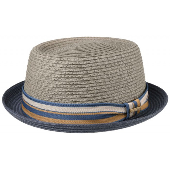 Stetson Grey & Navy Blue Toyo Scriba Porkpie Hat