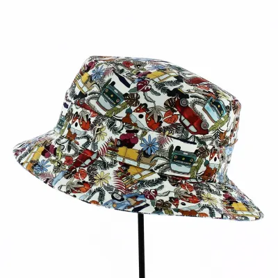 Evan Multicolored Hawaiian Pattern Cotton Bucket Hat - Traclet