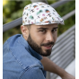 Flat Cap Bang Linen White Hawaiian Patterns Surf - Traclet