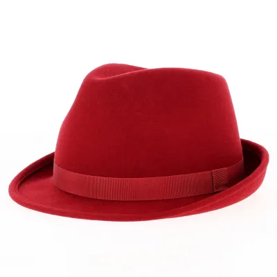 Trilby hat in red wool felt