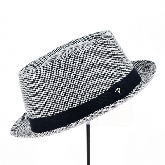 White & Navy Blue Porkpie America Hat - Panizza