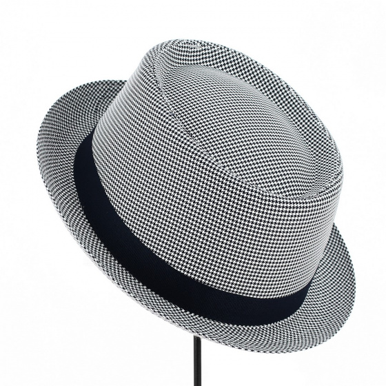 Chapeau Porkpie America Pied de Poule Blanc & Bleu Marine - Panizza Chapeau Porkpie America Pied de Poule Blanc & Bleu Marine - Panizza