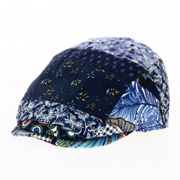 Navy Blue Patchwork Capri Flat Cap - Traclet