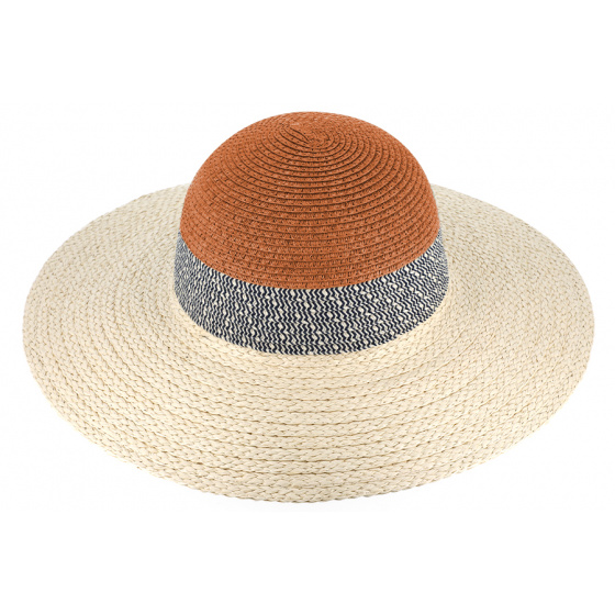 Marseillan Orange & Natural Paper Straw Wide-Brimmed Hat - Traclet