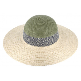Marseillan Green & Natural Paper Straw Wide-Brimmed Hat - Traclet