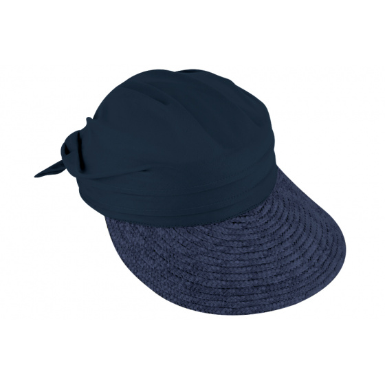 Lolita Straw & Cotton Visor Cap Navy - Traclet