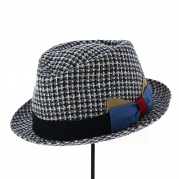 Trilby Bertho Houndstooth Cotton Hat Navy Blue - Marone