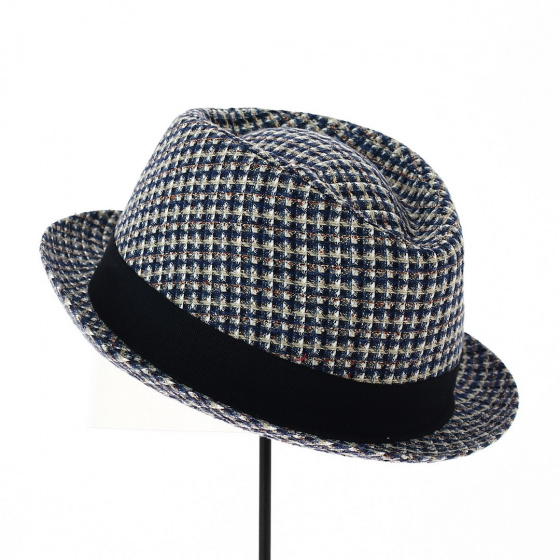 Trilby Bertho Houndstooth Cotton Hat Navy Blue - Marone