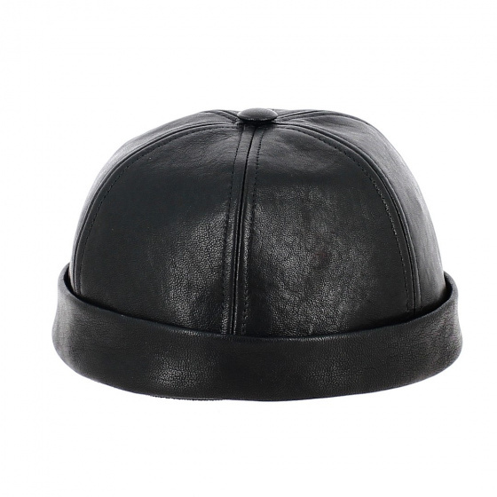 Black Leather Docker Beanie Nappa - Traclet