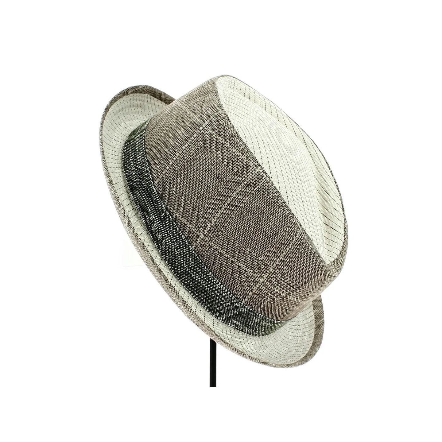Chapeau Porkpie Diamond Beige & Marron Lin - Alfonso d'Este