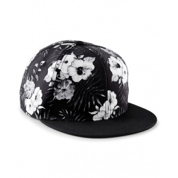 Flat Brim Graphic Floral Peak Snapback Cap