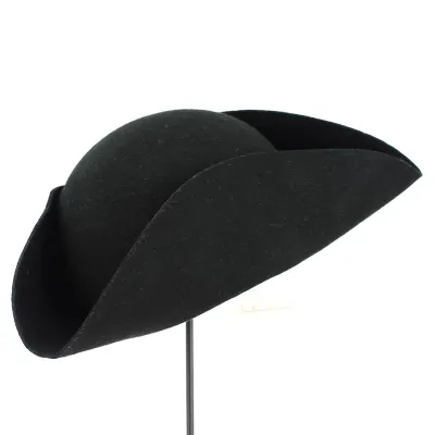 Chapeau Tricorne Aristocrate Feutre Laine Noir Non Bordé - Traclet