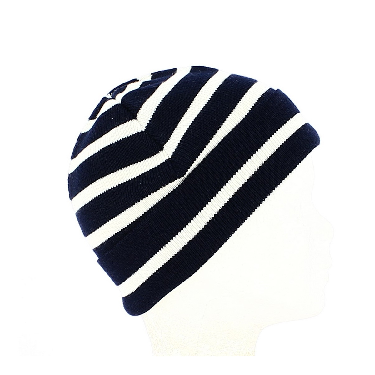 Bonnet gris à rayures horizontales avec patch au nom de la marque