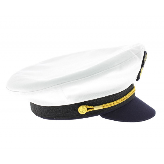 Personalized White Cotton Commodore Sailor Cap - Traclet