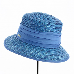 Cloche hat Erza natural straw blue jeans - Traclet