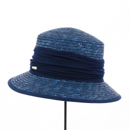 Erza natural straw cloche hat navy - Traclet