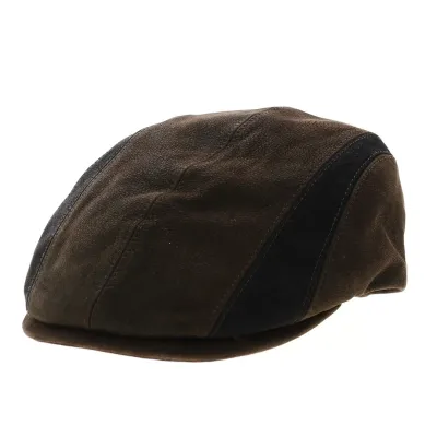 casquette plate cuir marron bande noir