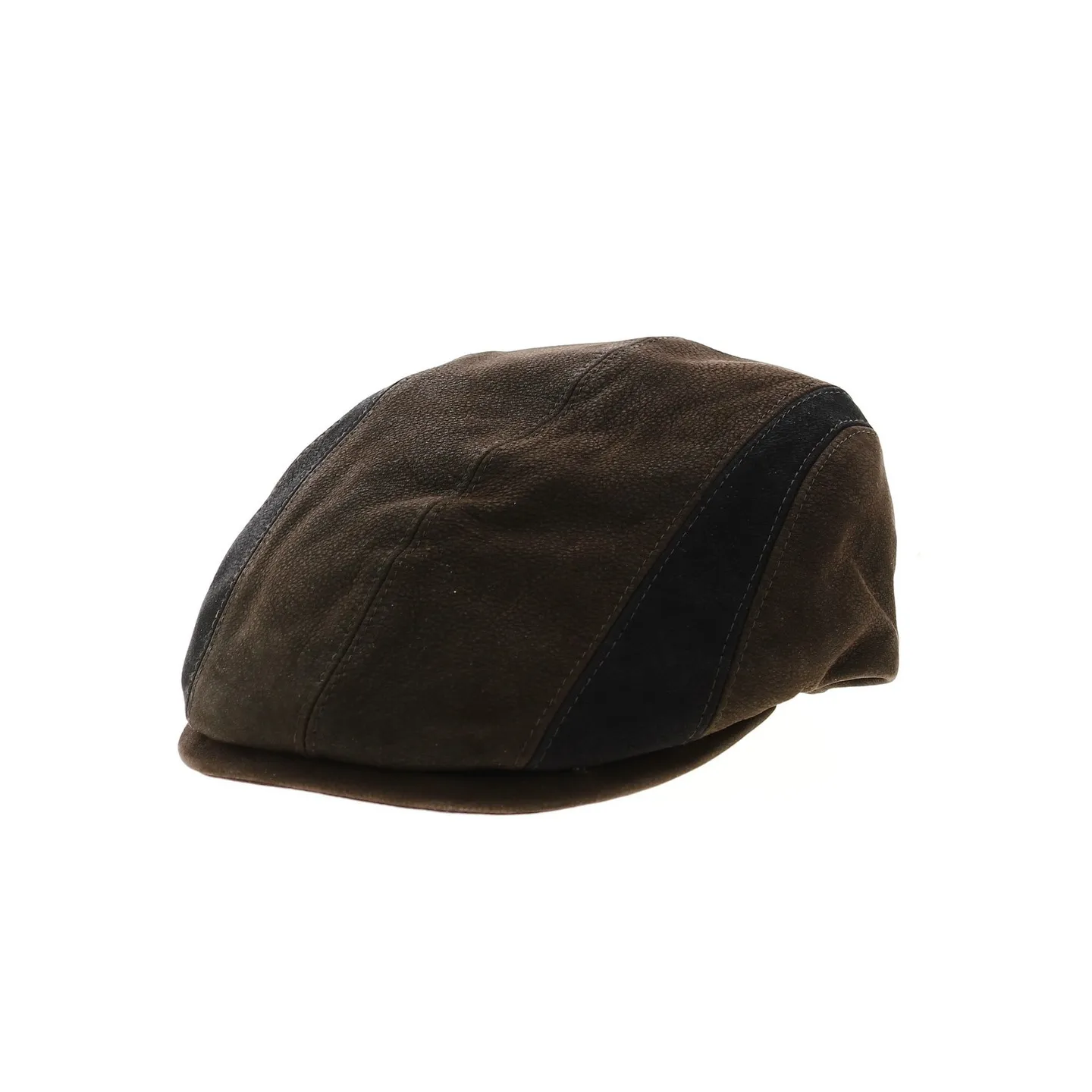 flat brown leather cap with black band